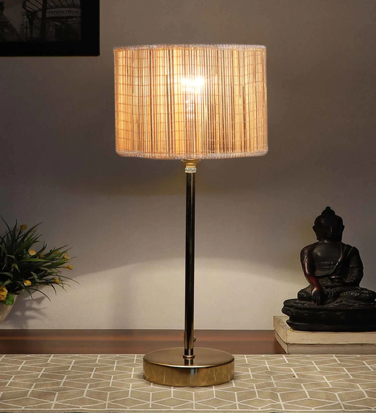 Textured Bamboo Shade with Metal Golden Table Lamp