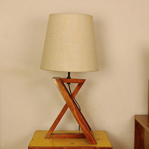 Textured Wooden Table Lamp with Jute Shade & Brown Base