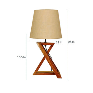 Textured Wooden Table Lamp with Jute Shade & Brown Base