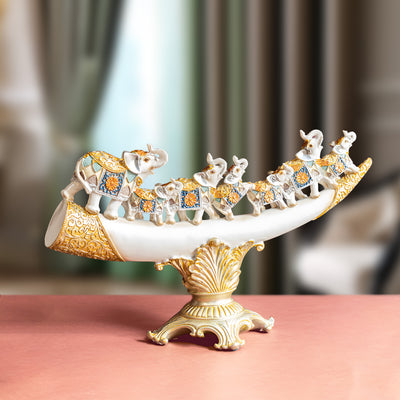 The Asian Royal Elephant Family Table Decoration Showpiece