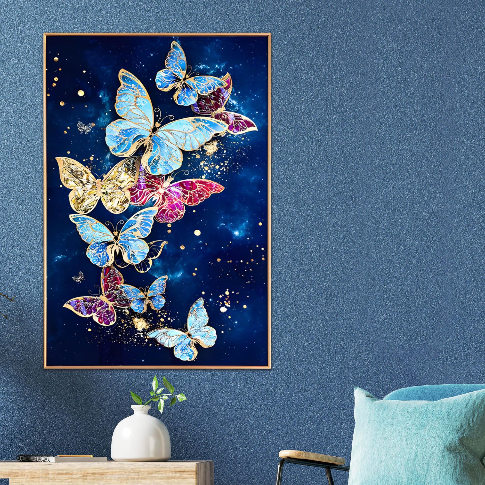 The Colorful Butterflies Framed Crystal Glass Painting