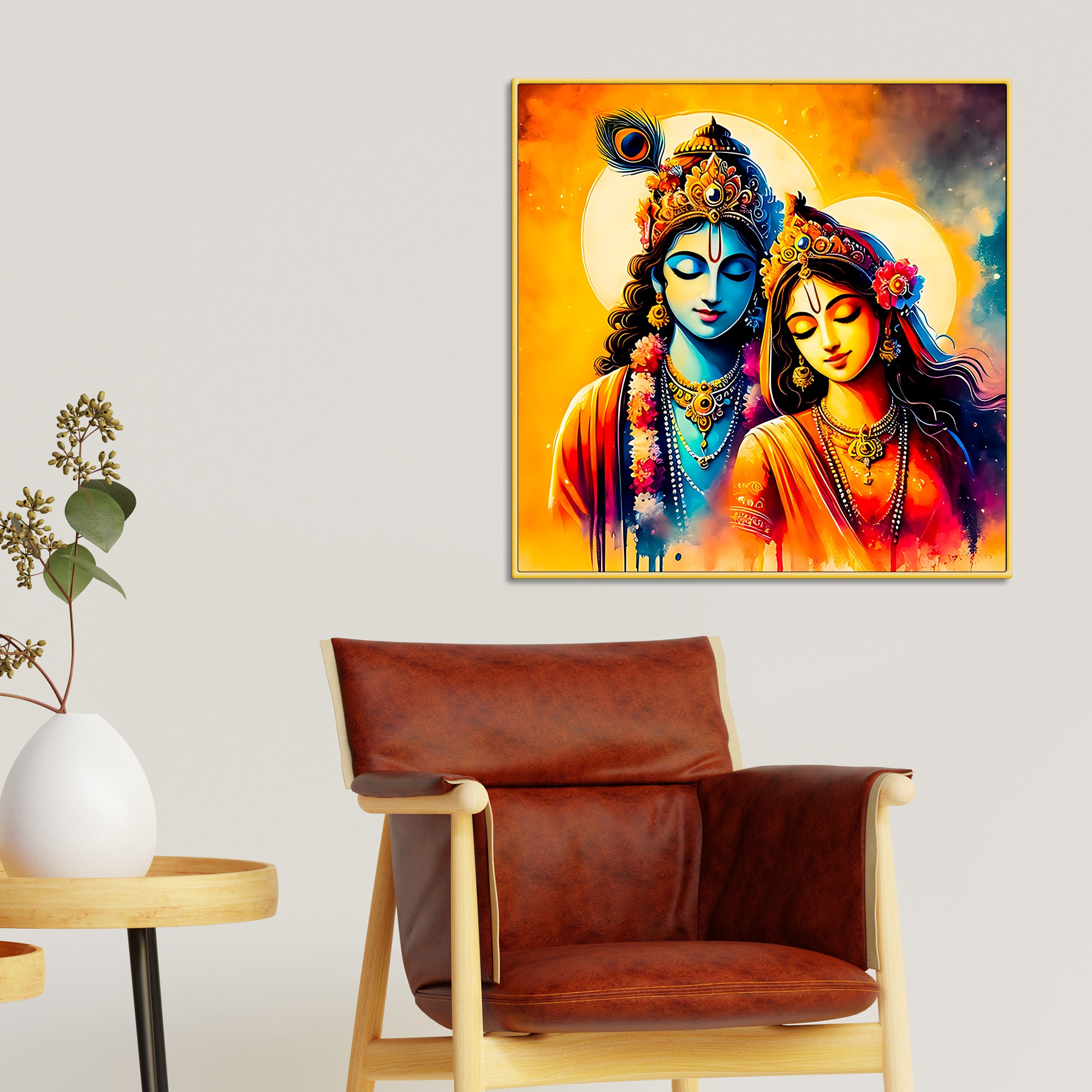 The Eternal Bond of Shri Radha Krishna Canvas Wall Painting for Home – Modern Spiritual Wall Decor