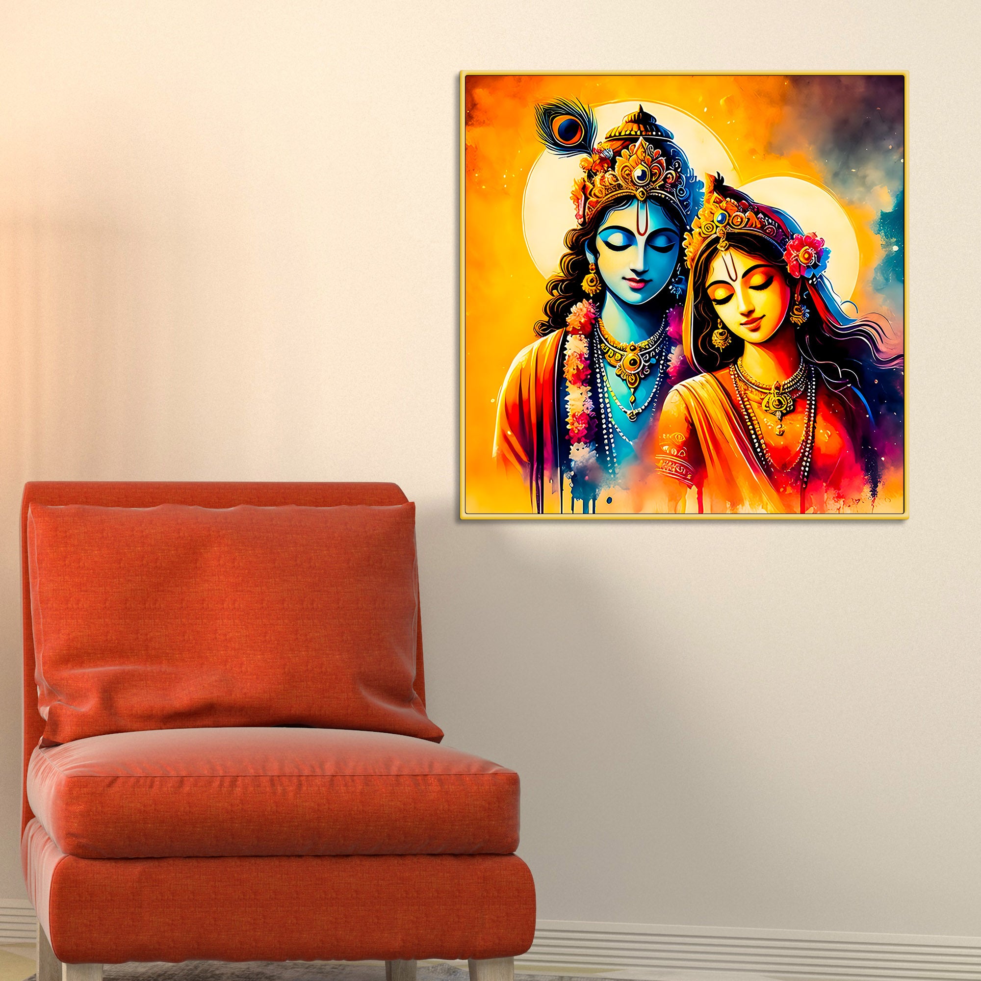 The Eternal Bond of Shri Radha Krishna Canvas Wall Painting for Home – Modern Spiritual Wall Decor