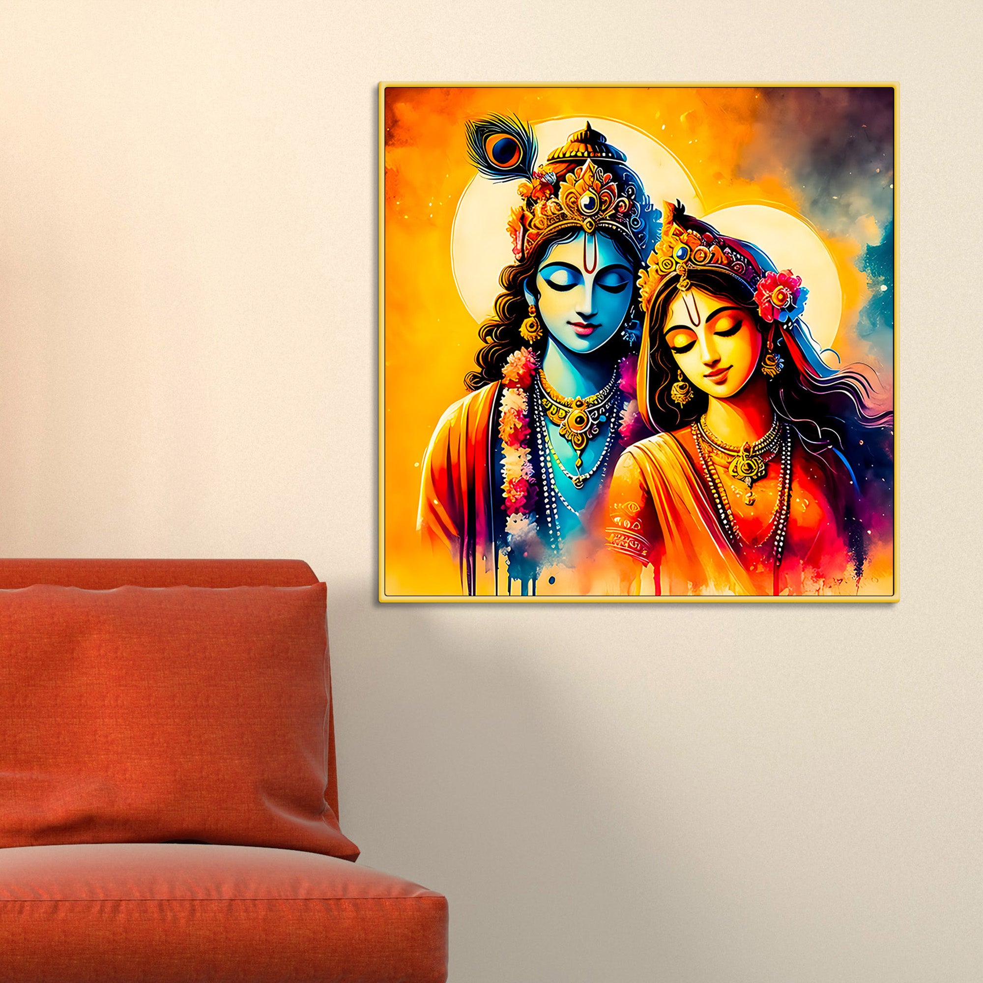 The Eternal Bond of Shri Radha Krishna Canvas Wall Painting for Home – Modern Spiritual Wall Decor