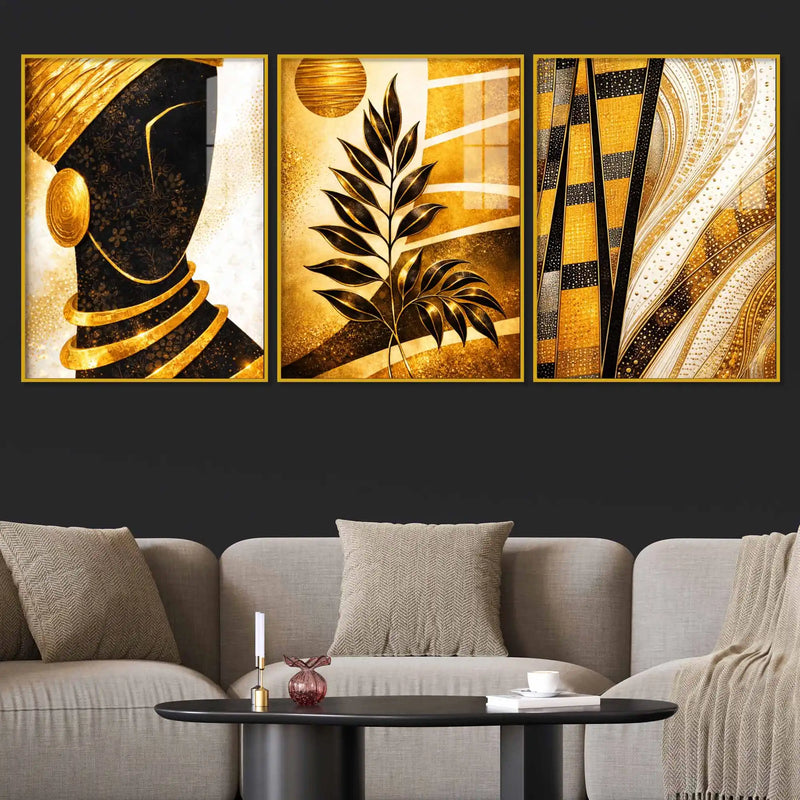 The Gilded Queen Acrylic Floating Frame Wall Painting Set of 3