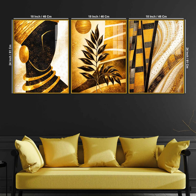 The Gilded Queen Acrylic Floating Frame Wall Painting Set of 3