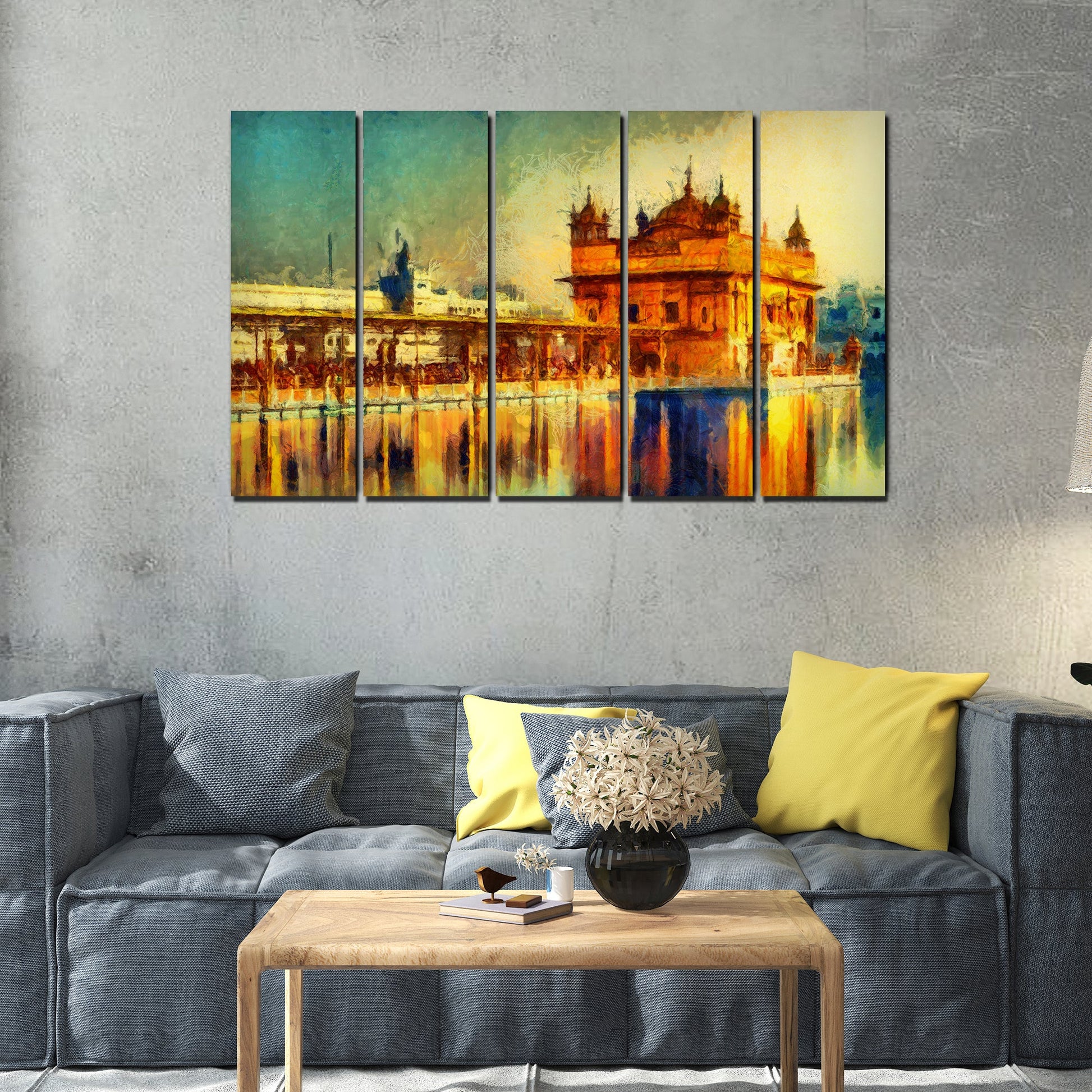 The Golden Temple Canvas Wall Painting Set of Five