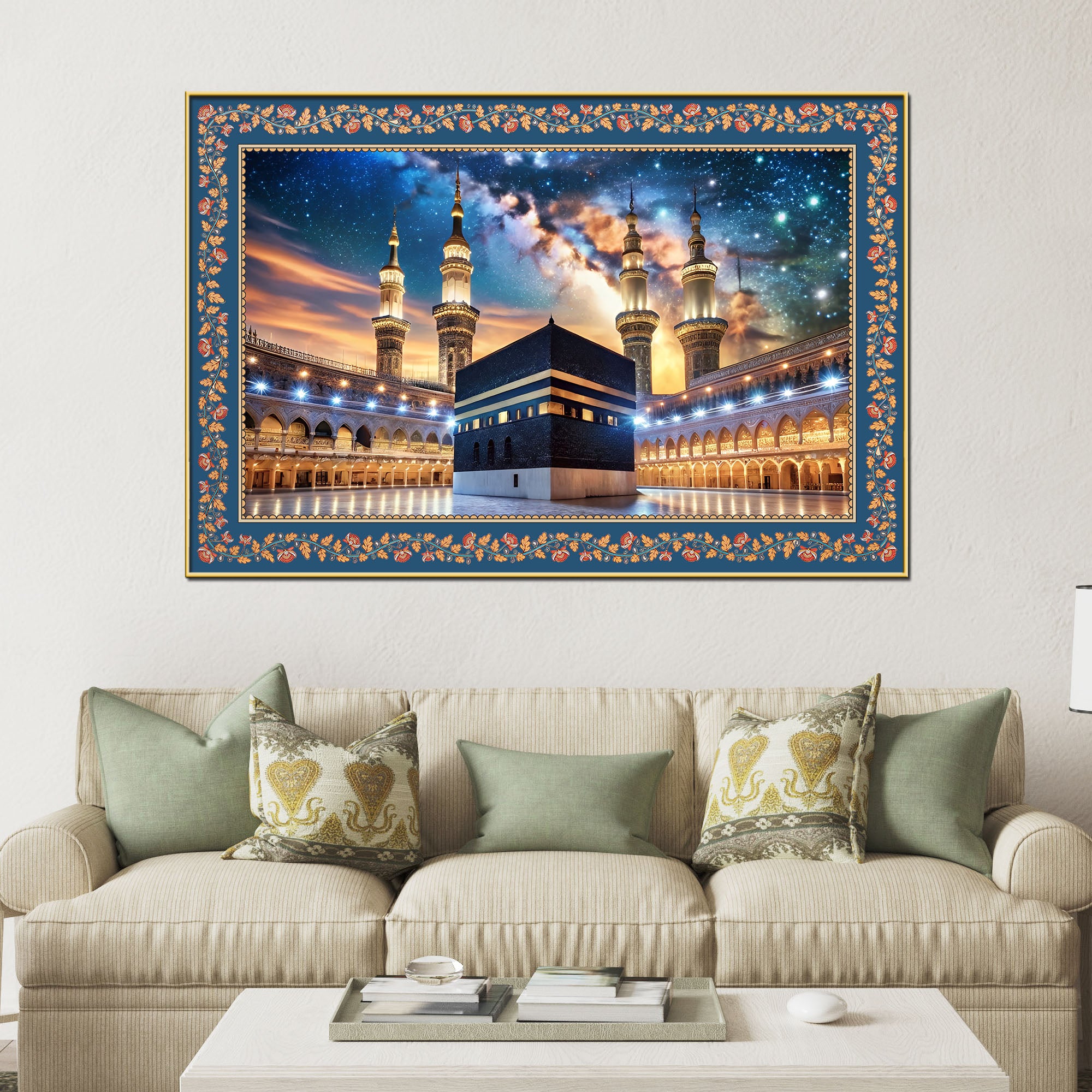 The Kaaba Masjid al-Haram Floral Border Canvas Wall Painting