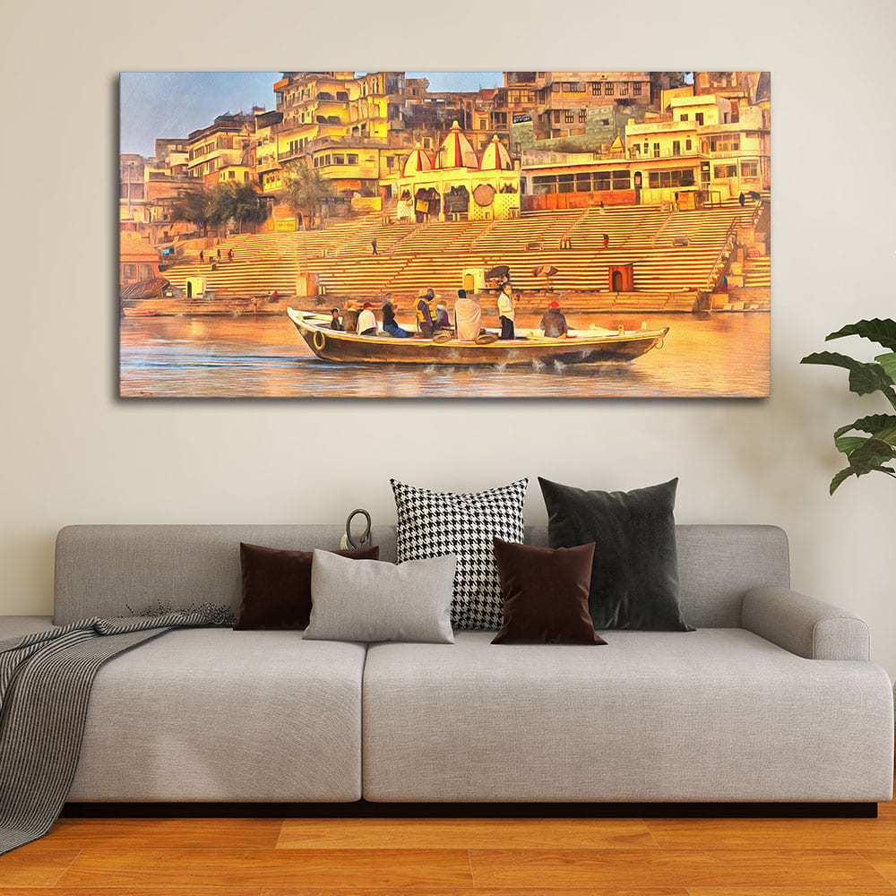 The Sacred Land Of Banaras Scenery Premium Canvas Wall Painting