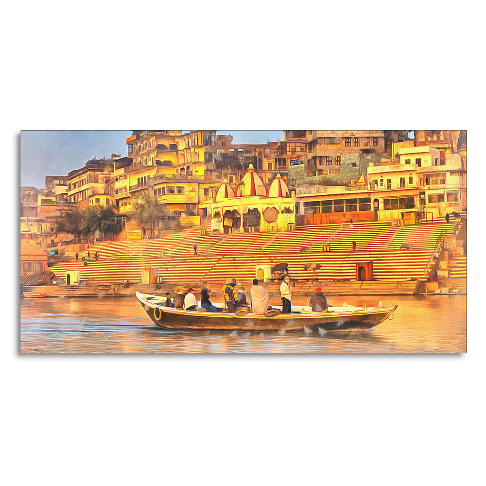 The Sacred Land Of Banaras Scenery Premium Canvas Wall Painting