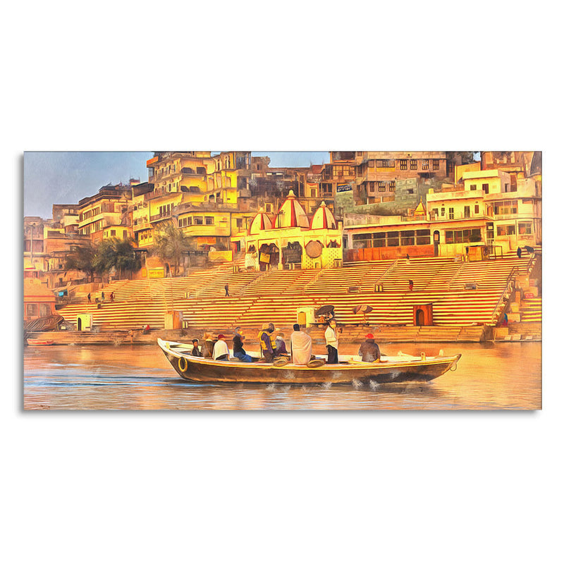 The Sacred Land Of Banaras Scenery Premium Canvas Wall Painting