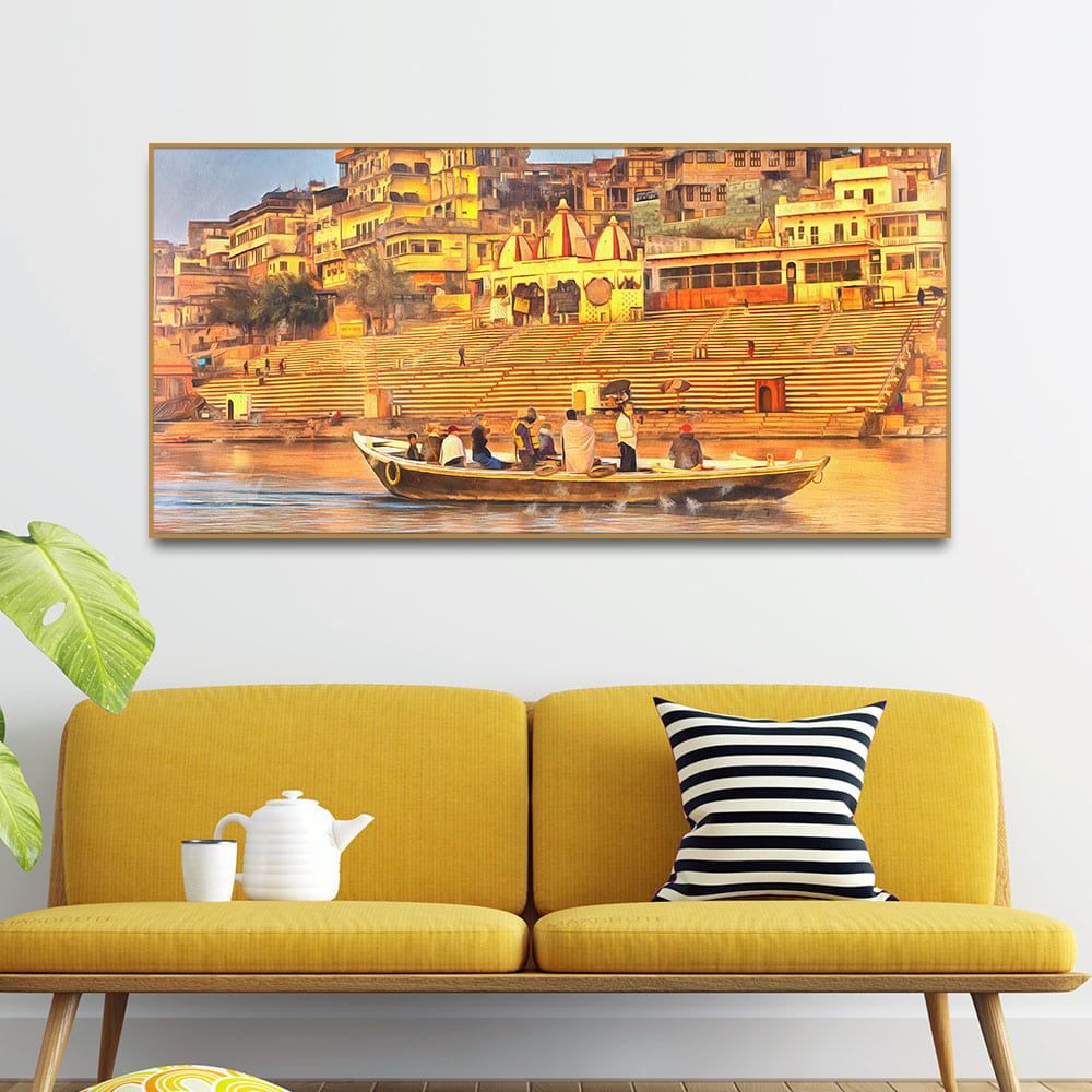 The Sacred Land Of Banaras Scenery Premium Canvas Wall Painting