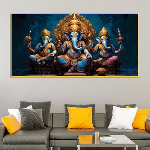 The Three Sacred Forms of Divine Ganesha Luxury Canvas Wall Painting for Home & Office Decor