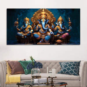 The Three Sacred Forms of Divine Ganesha Luxury Canvas Wall Painting for Home & Office Decor