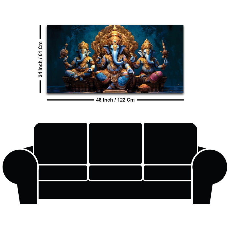 The Three Sacred Forms of Divine Ganesha Luxury Canvas Wall Painting for Home & Office Decor