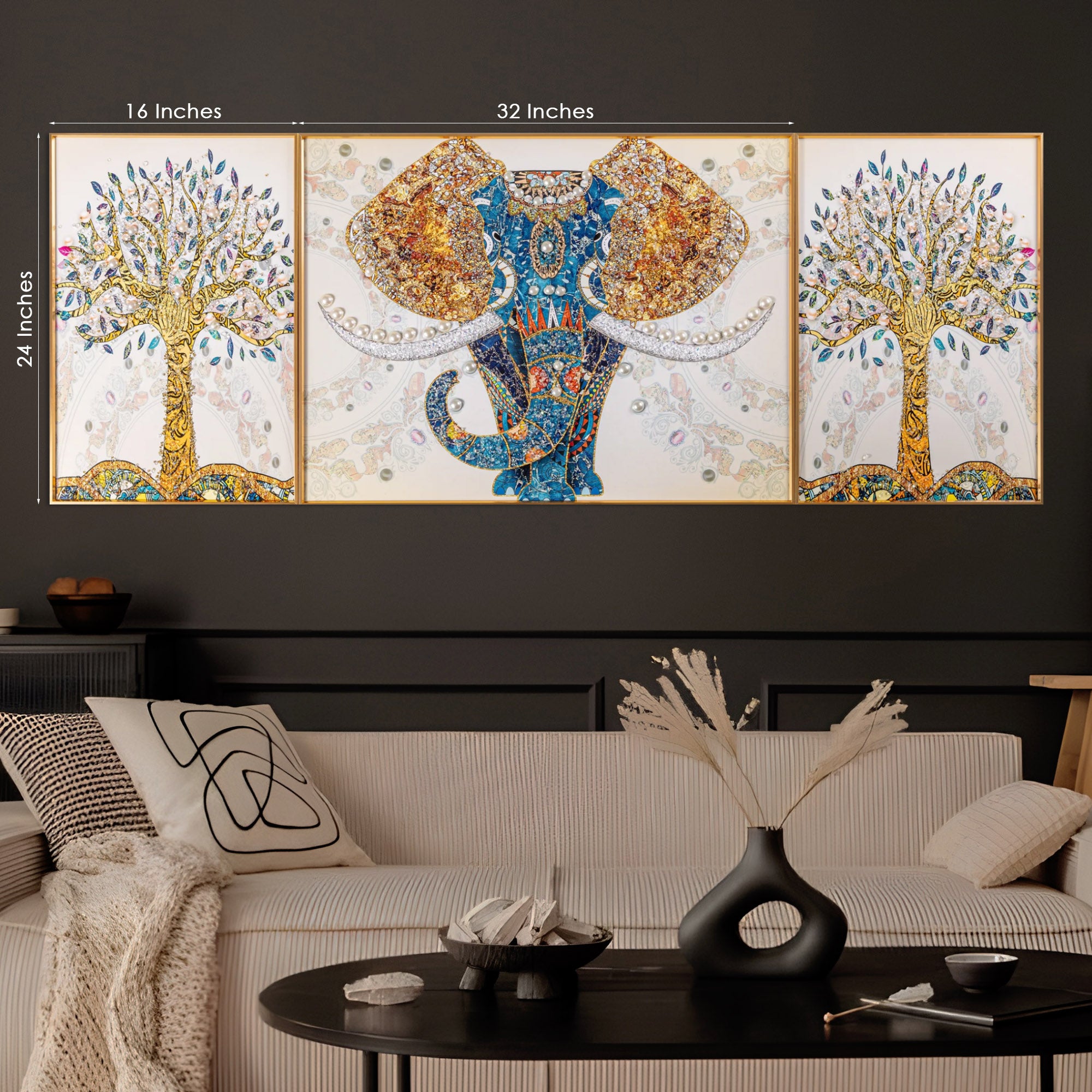 The Udaipur Elephant Crystal Glass Painting Set of 3