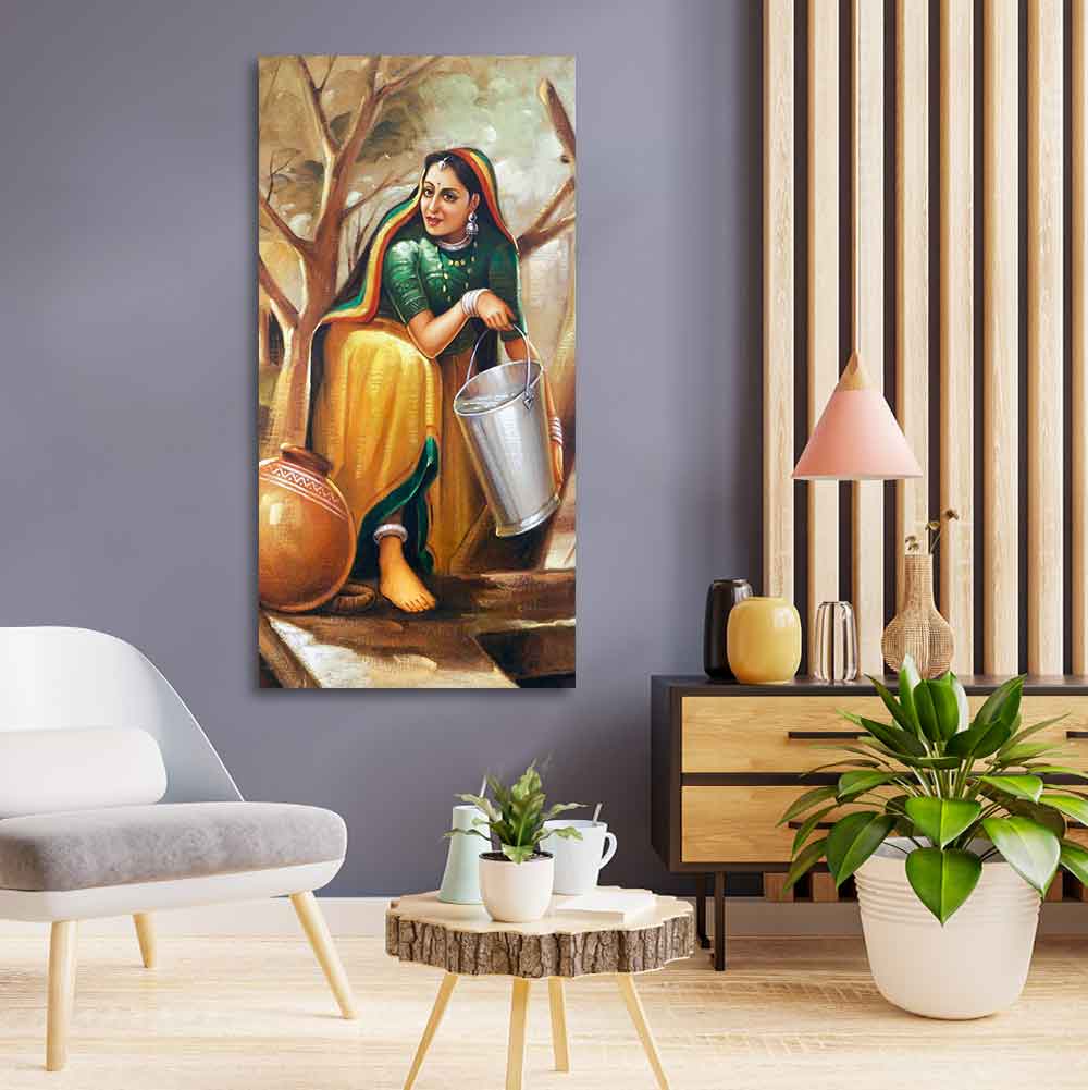 The Village Well Vertical Canvas Wall Painting