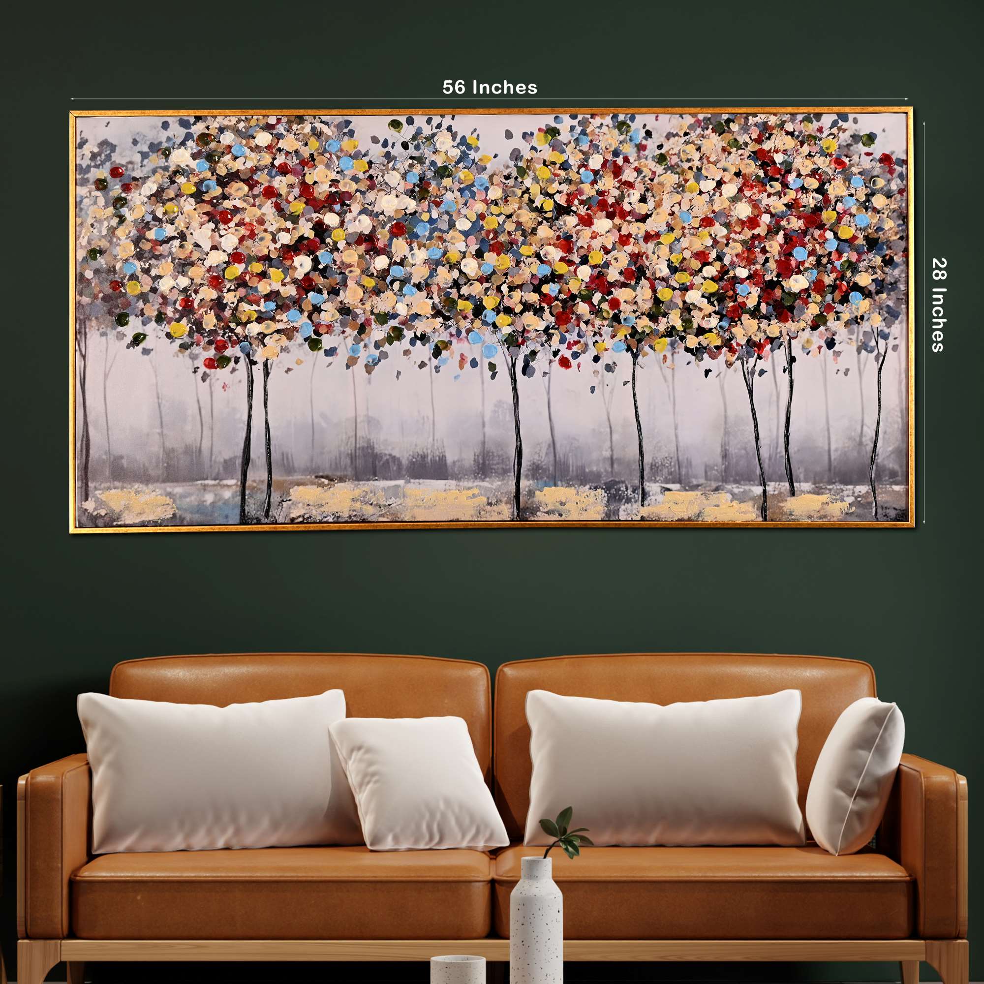 The Colorful Grove Tree Hand Painted Wall Painting with Floating Frame