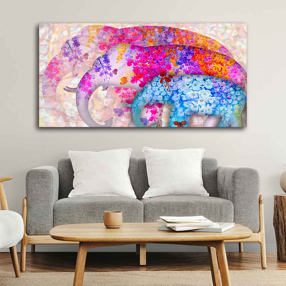 Three Abstract Art Elephants Canvas Wall Painting