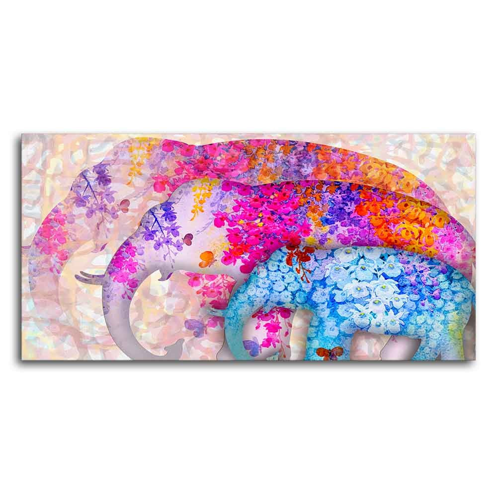 Three Abstract Art Elephants Canvas Wall Painting