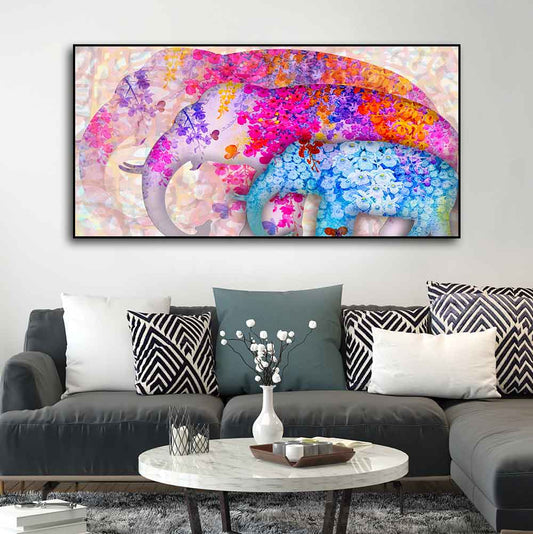 Three Abstract Art Elephants Canvas Wall Painting