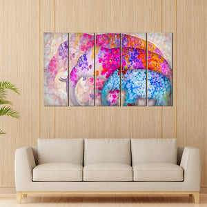 Three Abstract Art Elephants Canvas Wall Painting 5 Pieces