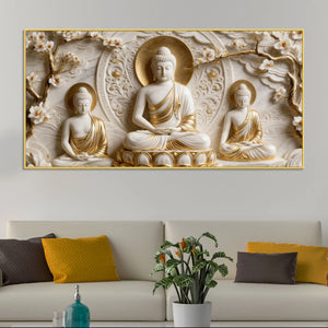 Three Buddha Meditation 3D Canvas Wall Painting

