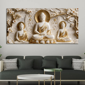 Three Buddha Meditation 3D Canvas Wall Painting