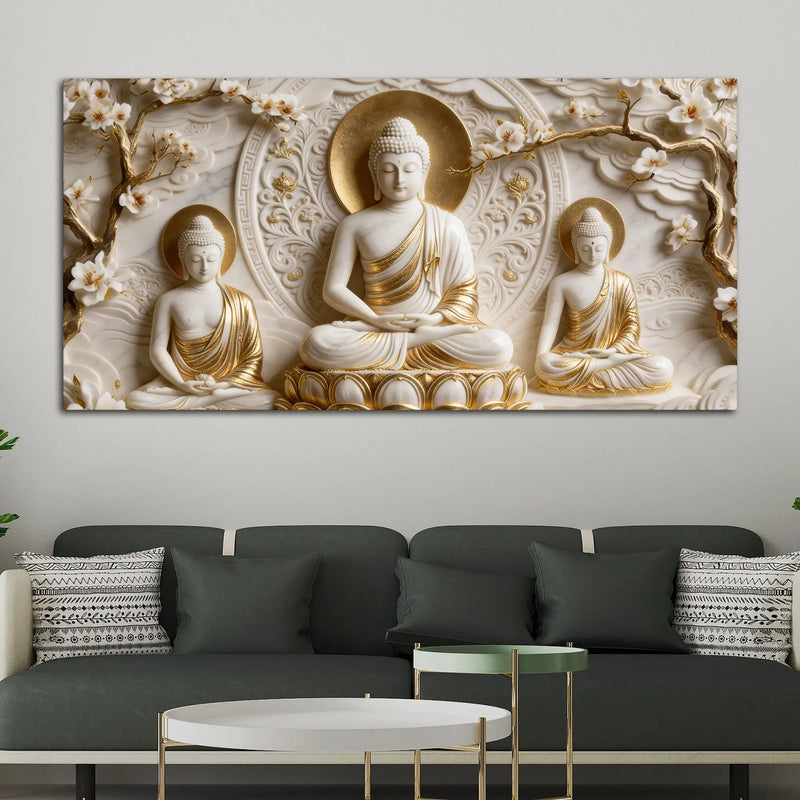 Three Buddha Meditation 3D Canvas Wall Painting