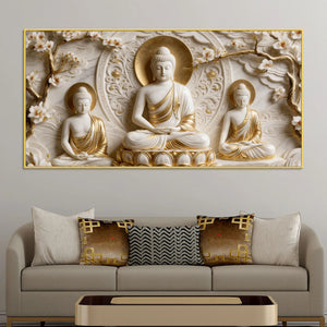 Three Buddha Meditation 3D Canvas Wall Painting