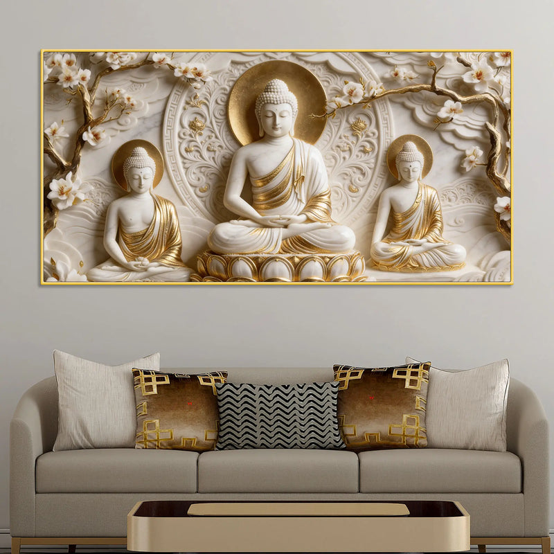Three Buddha Meditation 3D Canvas Wall Painting