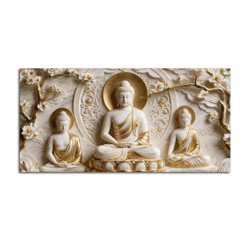 Three Buddha Meditation 3D Canvas Wall Painting