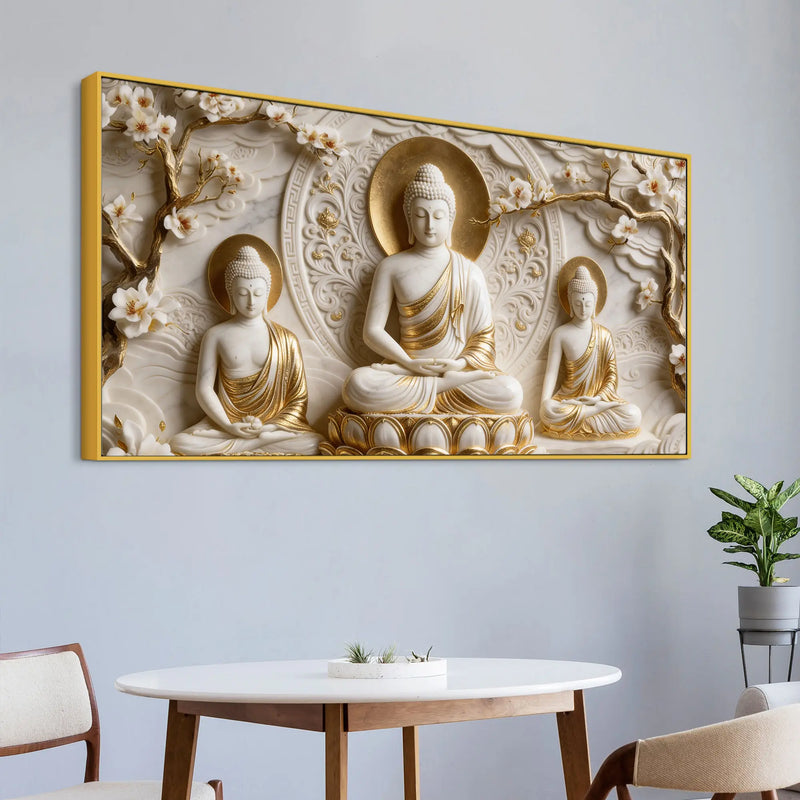 Three Buddha Meditation 3D Canvas Wall Painting