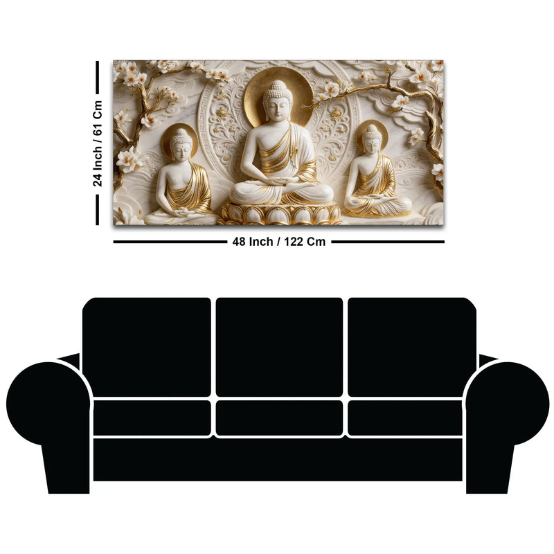 Three Buddha Meditation 3D Canvas Wall Painting