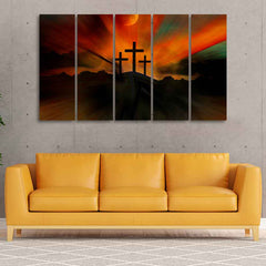 Three Cross Silhouette Canvas Wall Painting of Five Pieces