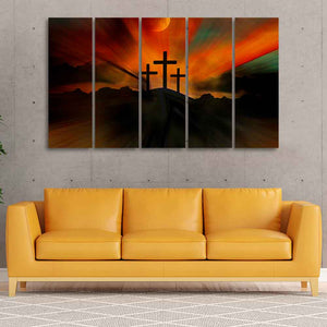 Three Cross Silhouette Canvas Wall Painting of Five Pieces