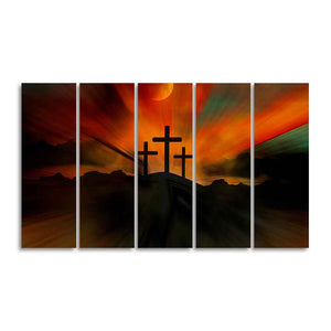 Three Cross Silhouette Canvas Wall Painting of Five Pieces