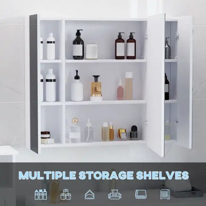 Three Door White Bathroom Mirror Cabinet