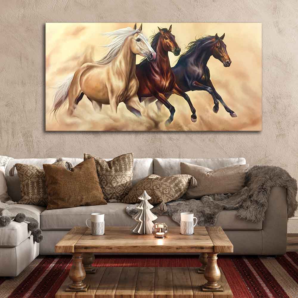 Three Horses Running Premium Quality Wall Painting