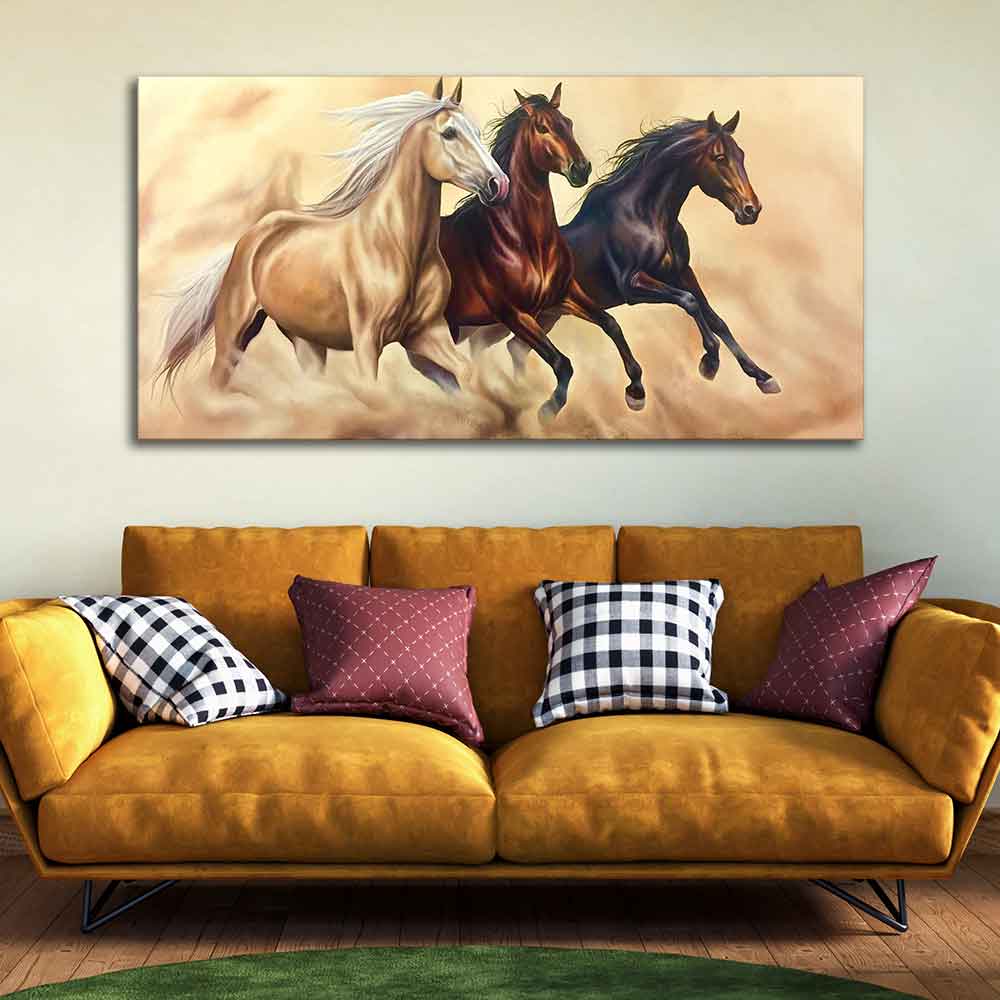 Three Horses Running Premium Quality Wall Painting