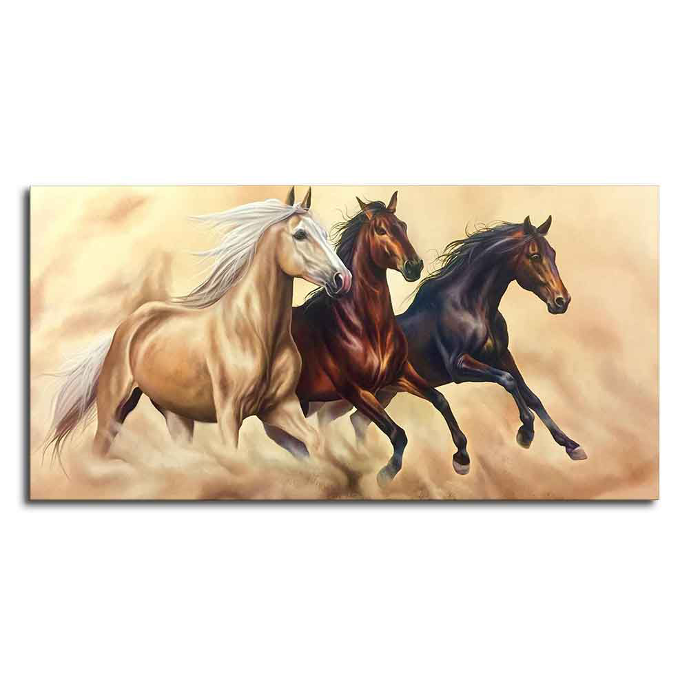 Three Horses Running Premium Quality Wall Painting