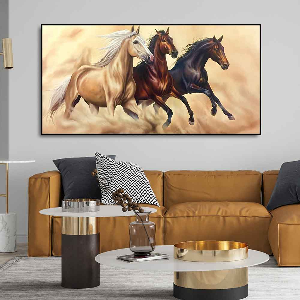 Three Horses Running Premium Quality Wall Painting