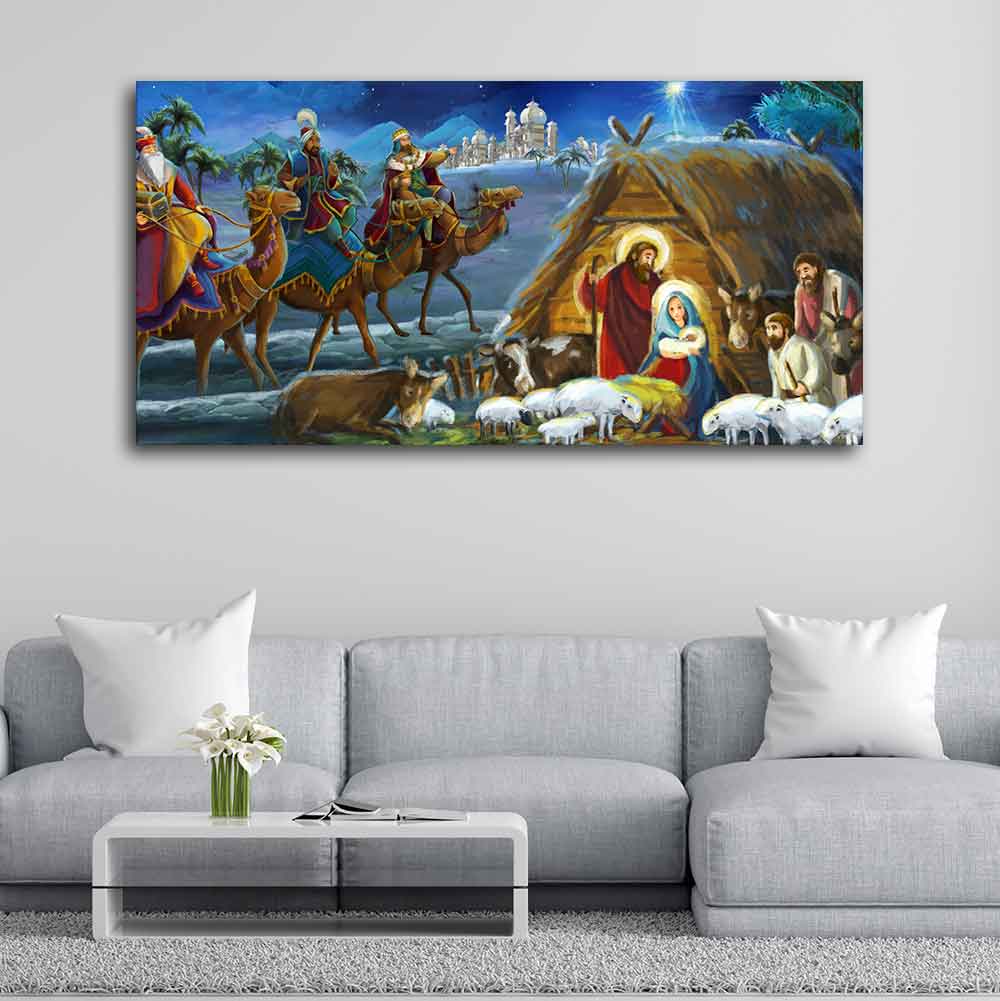 Three Kings and Holy Family Canvas Wall Painting