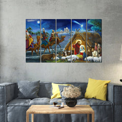 Three Kings and Holy Family Canvas Wall Painting 5 Pieces