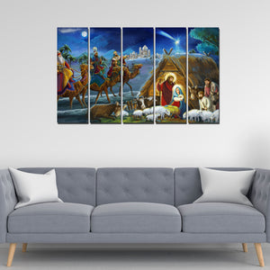 Three Kings and Holy Family Canvas Wall Painting 5 Pieces