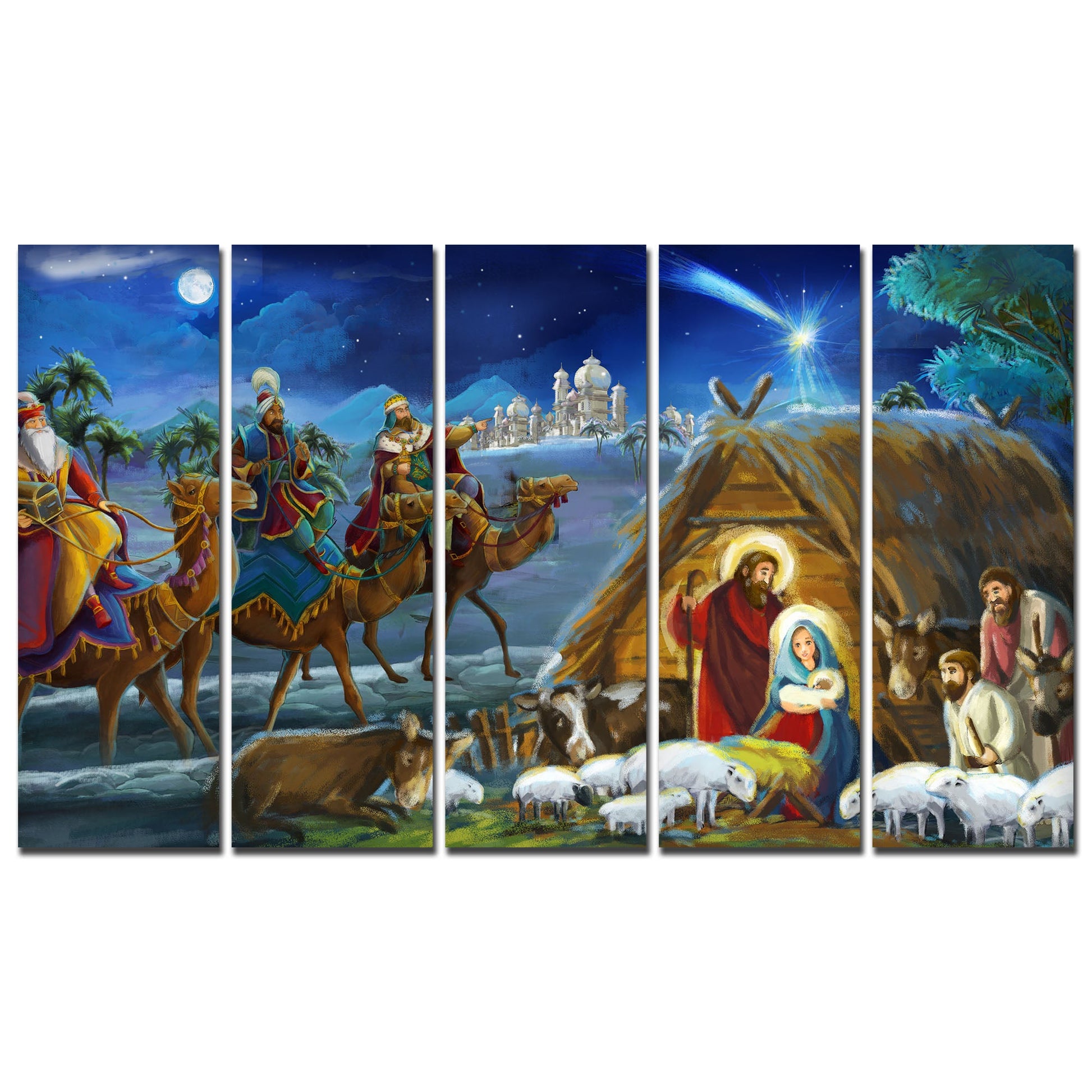 Three Kings and Holy Family Canvas Wall Painting 5 Pieces