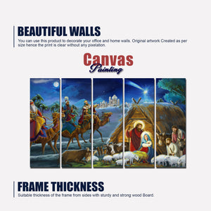 Three Kings and Holy Family Canvas Wall Painting 5 Pieces