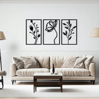 Three Piece Modern Plant Frames Metal Wall Art Decor
