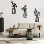 Three Pieces Flowers Vase Metal Art Wall Decor