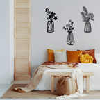 Three Pieces Flowers Vase Metal Art Wall Decor